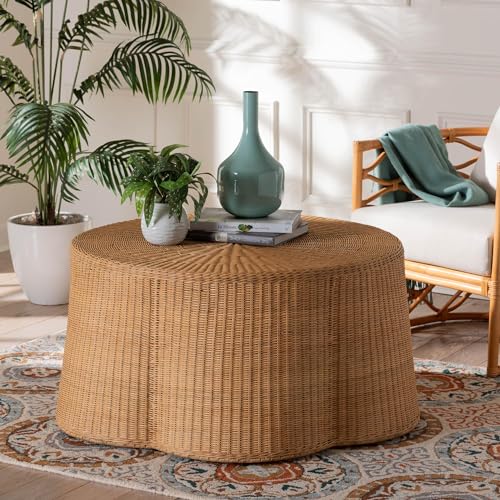 White Scalloped Rattan Coffee Table Z138846
