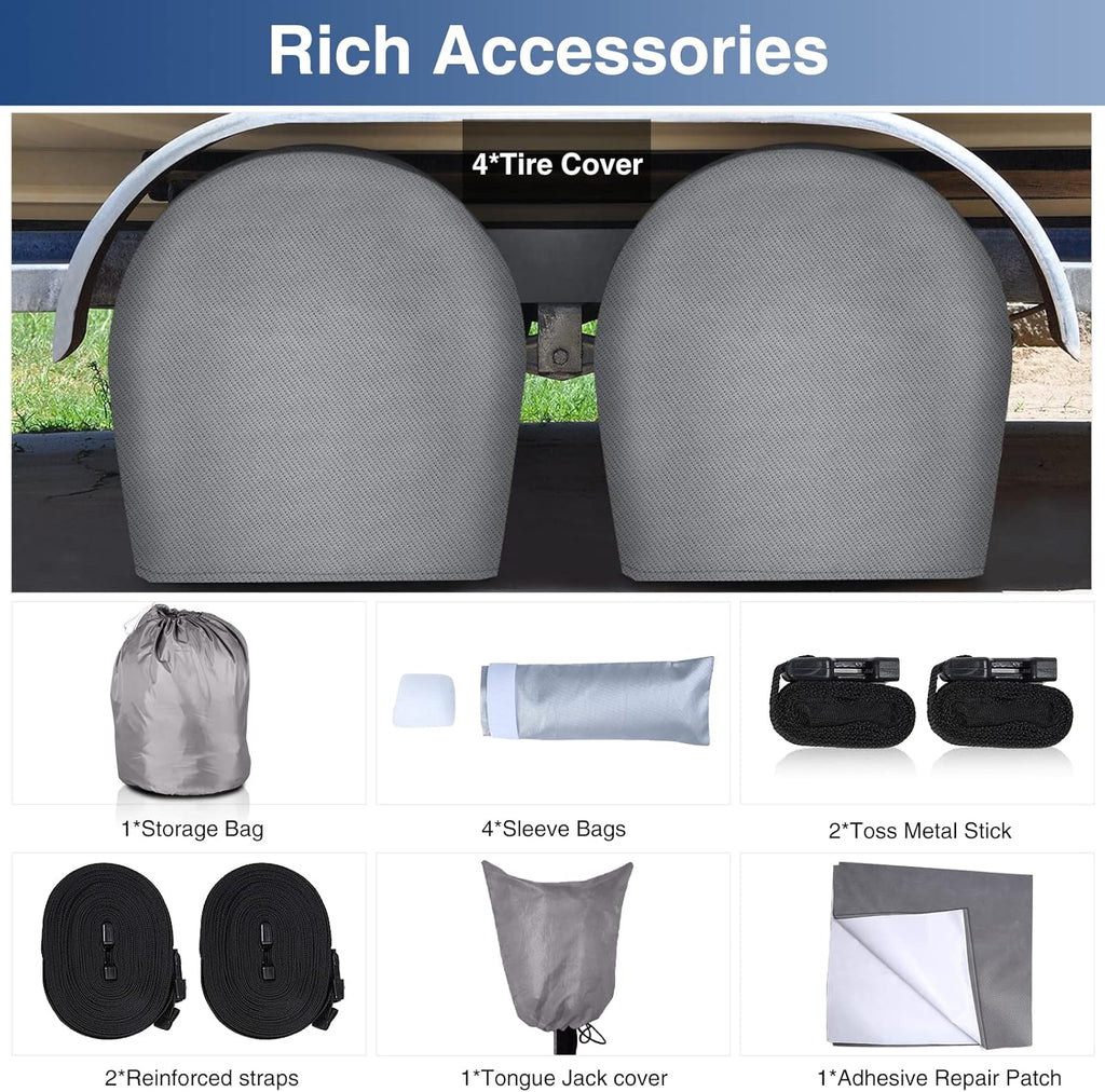 Waterproof 500D Travel Trailer Cover with 4 Tire Covers, Tongue Jack Cover G3091