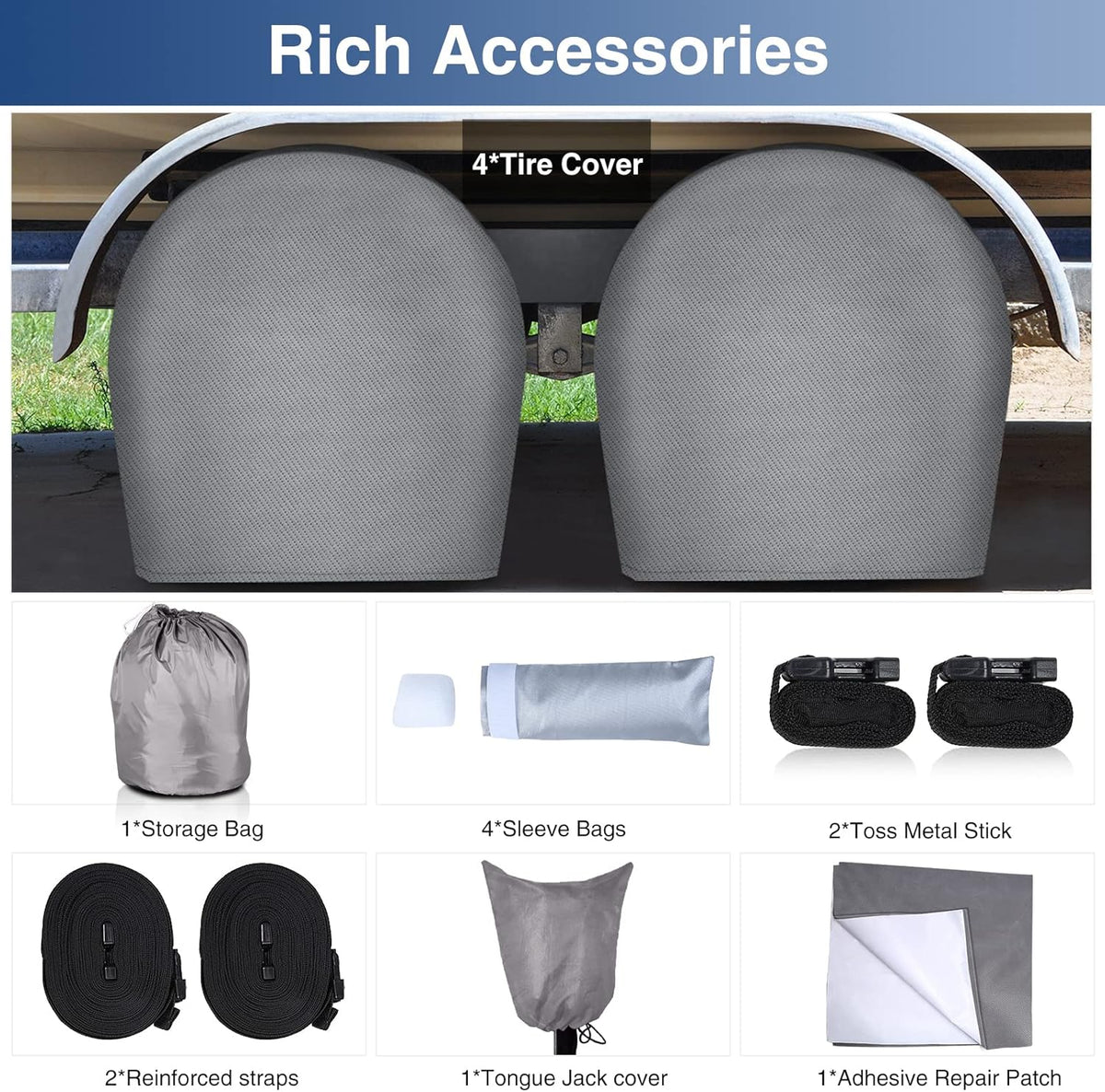 Waterproof 500D Travel Trailer Cover with 4 Tire Covers, Tongue Jack Cover G3091