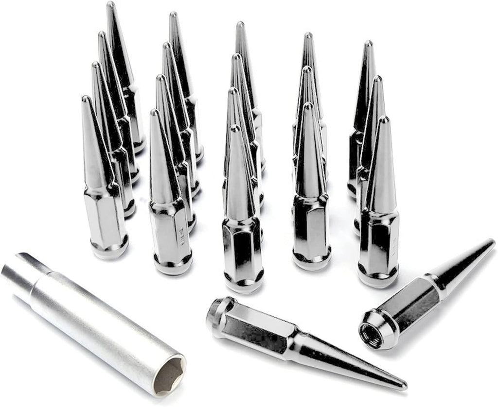 20 Pc Solid Steel Spike Lug Nuts Kit Black 1/2" Pack of 2 H92523