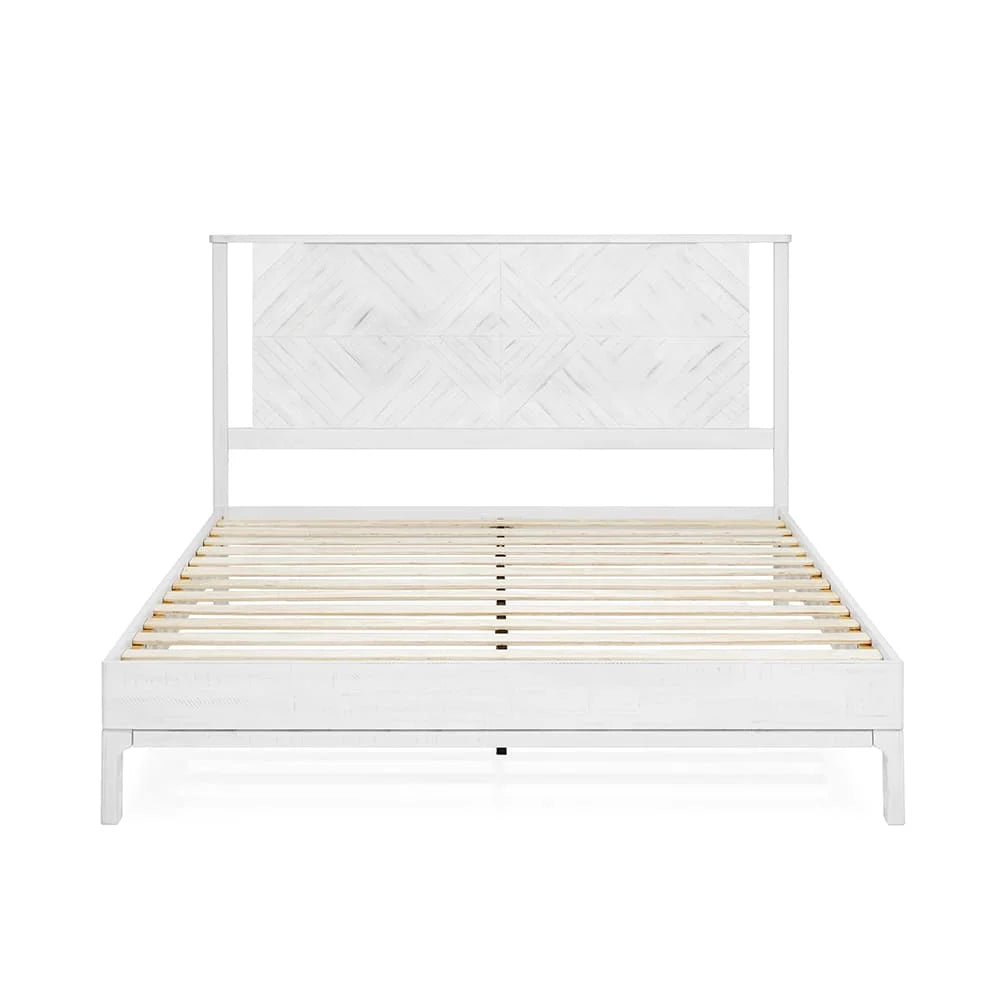 Queen Platform Bed Frame with Headboard Solid Wood Black I83270