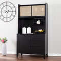 Black Wood Rattan Storage Buffet Cabinet T53771