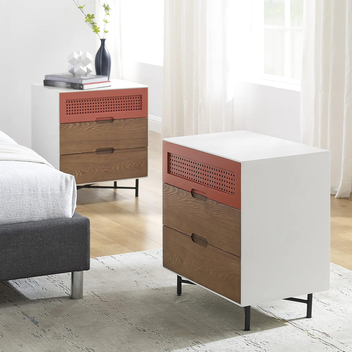 Orange 2 Drawers Wooden Filing Cabinet V7321