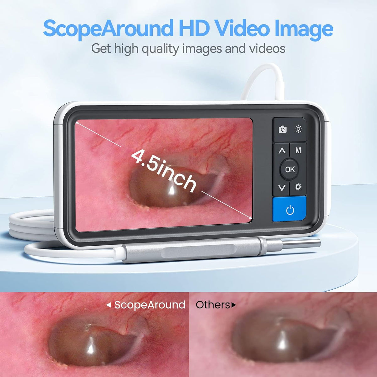 Ear Wax Removal Camera with 4.5 IPS Screen, 1920x1080 FHD Smart Visual Ear Cleaner Tool Kit, Otoscope with Light C5683
