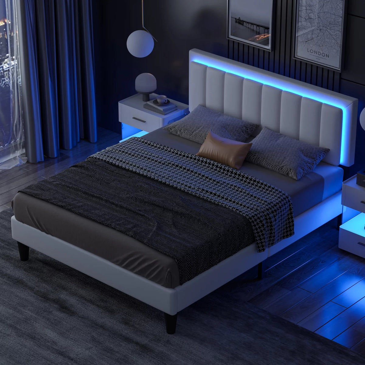Queen Size LED Upholstered Platform Bed Frame B290707