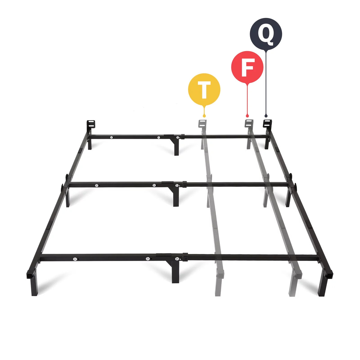 Adjustable Metal Bed Frame, Black, Twin - Queen J7369