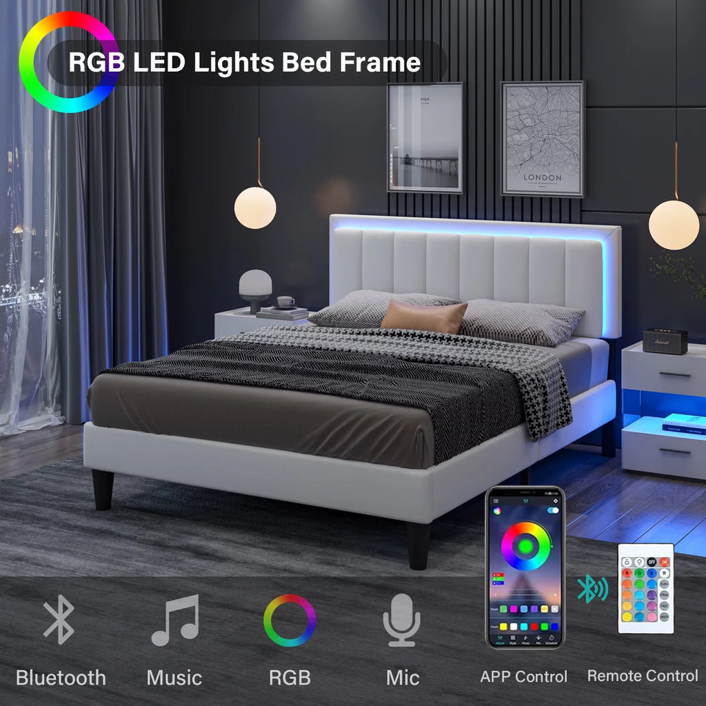Queen Size LED Upholstered Platform Bed Frame B290707