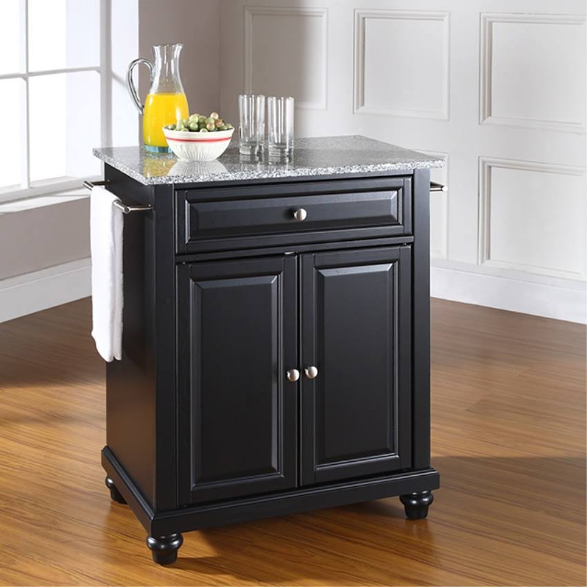 Black Granite Top Portable Kitchen Island S986660
