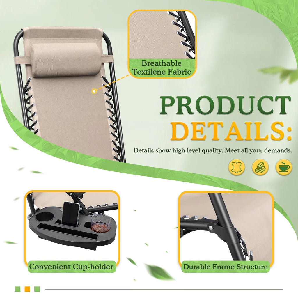 Beige Zero Gravity Foldable Lounge Chair Pack of 2 J296015