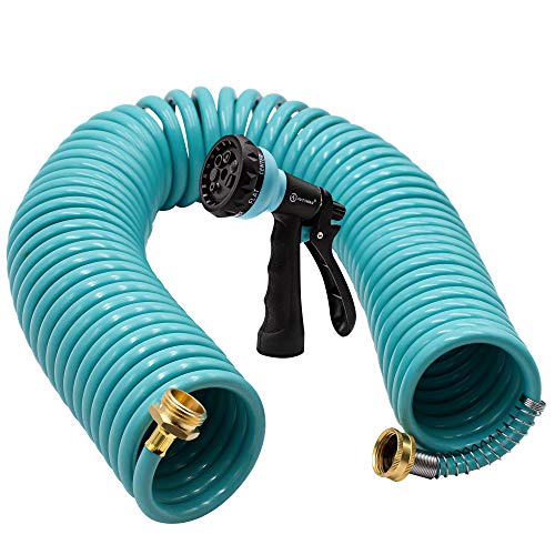 50 ft EVA Curly Garden Water Hose with Brass Connectors and 7-Pattern Sprayer Y198082