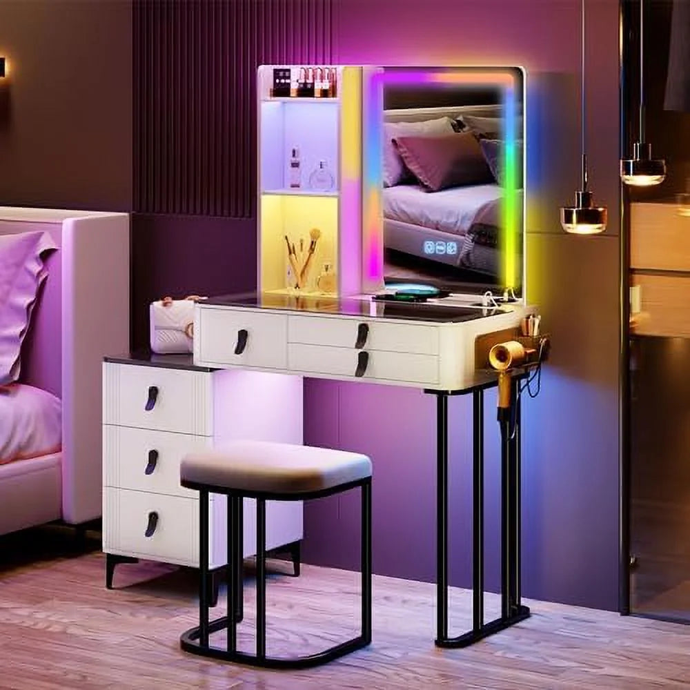 Grey Makeup Vanity Desk with Mirror and Lights D18775