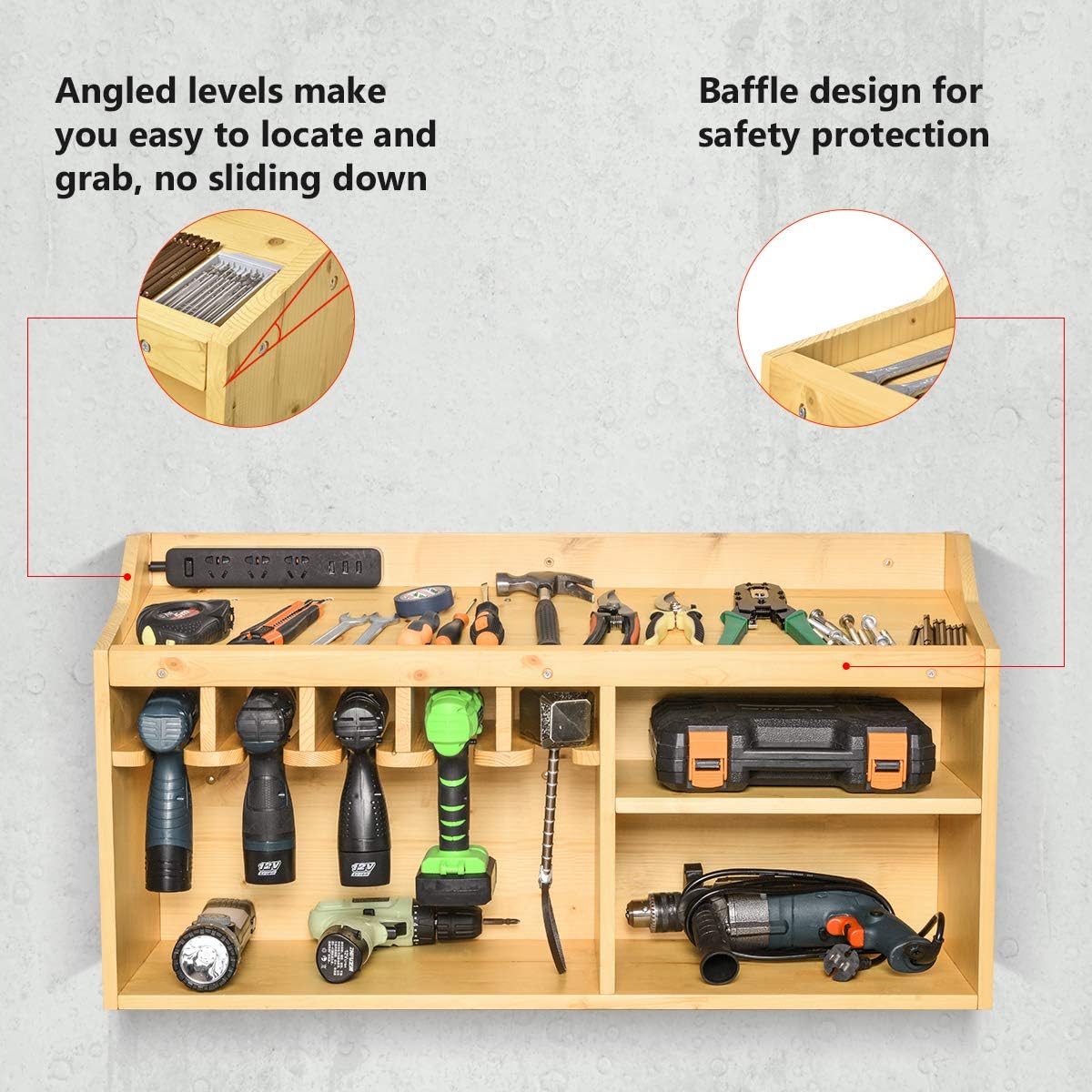Large Power Tool Organizer with 5 Drill Hanging Slots Z222931
