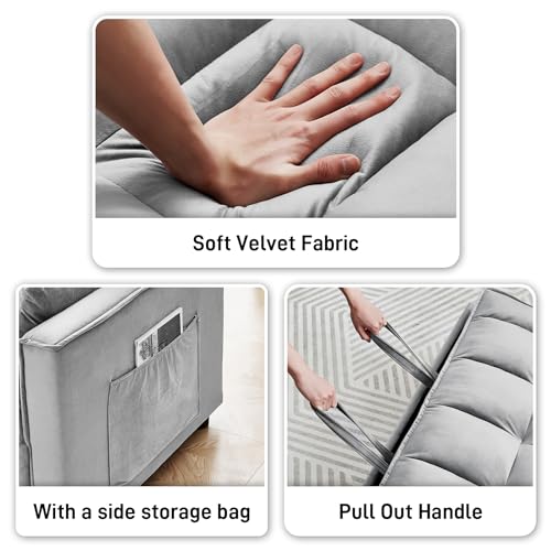 Dark Grey Velvet Convertible Sleeper Sofa Bed I295804
