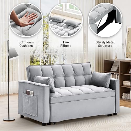 Dark Grey Velvet Convertible Sleeper Sofa Bed I295804