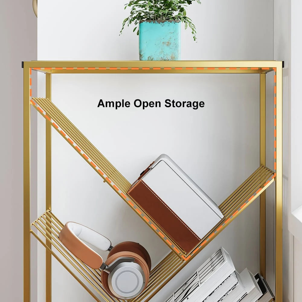 Mid-Century Rectangular Bookshelf Metal Gold Bookcase with Shelves O498500