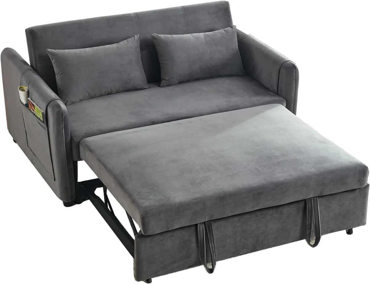 54" Velvet Convertible Sleeper Sofa Bed with Lumbar Pillows I285453