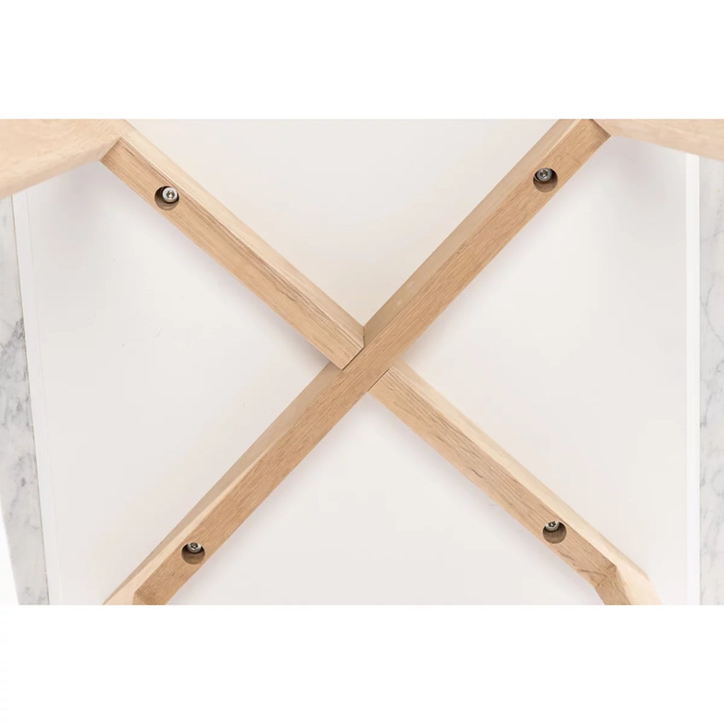 White and Beige Rectangular Marble Side Table J86238