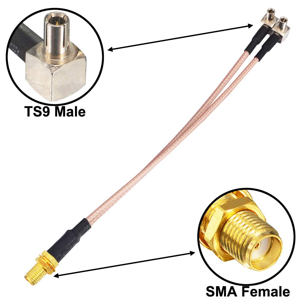 4G LTE Router Antenna TS9 to SMA Female 90 Degree Coaxial Splitter Cable RG316 6 inch J3549