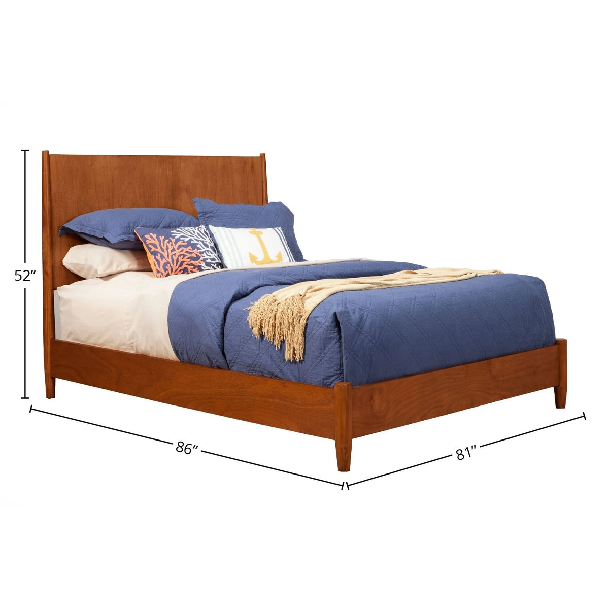Queen Size Mid Century Modern Panel Bed V5724