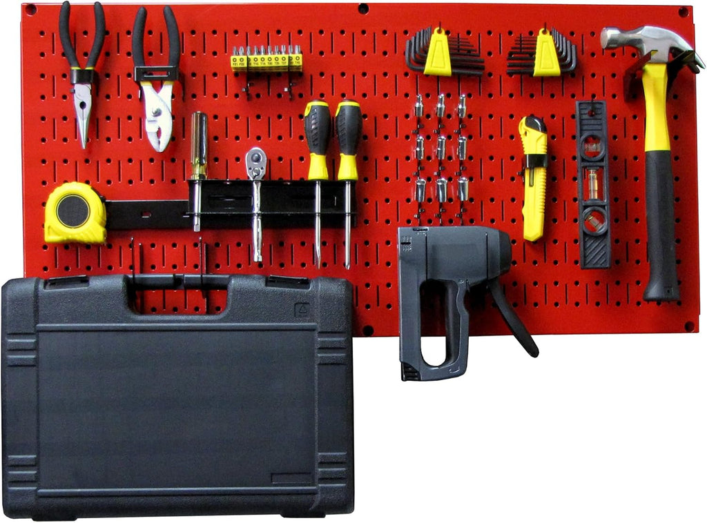 Red Pegboard Pack of 2 Metal Wall-Mounted Pegboard Tool Storage Unit U229