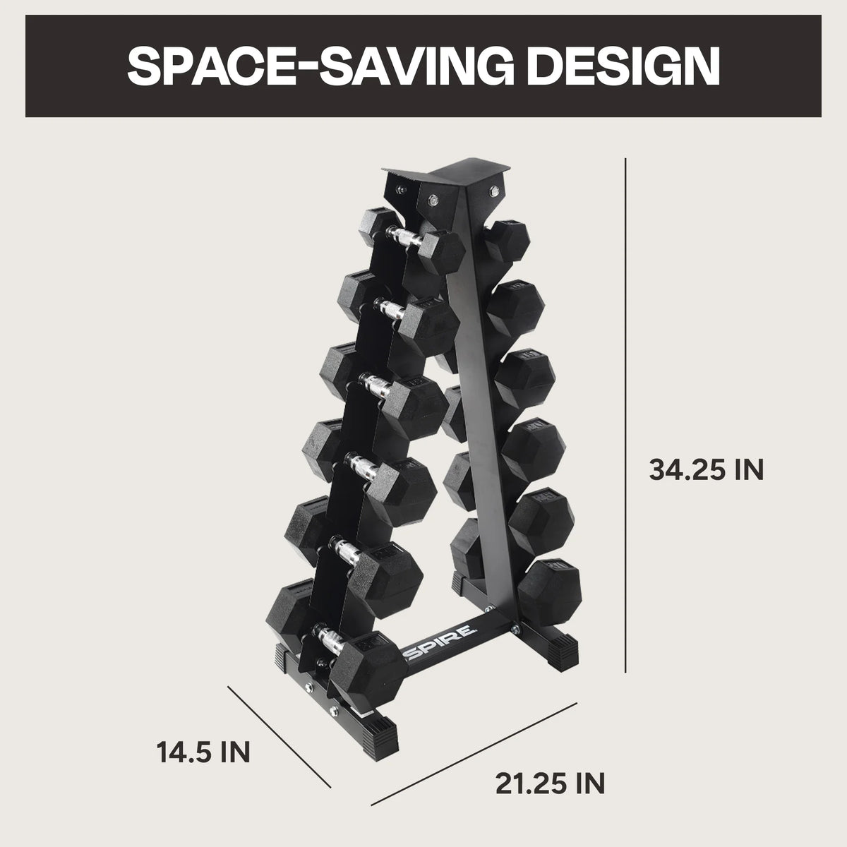 Heavy-Duty Rubber Dumbbell Weight Set with Rack, 210 lbs F185