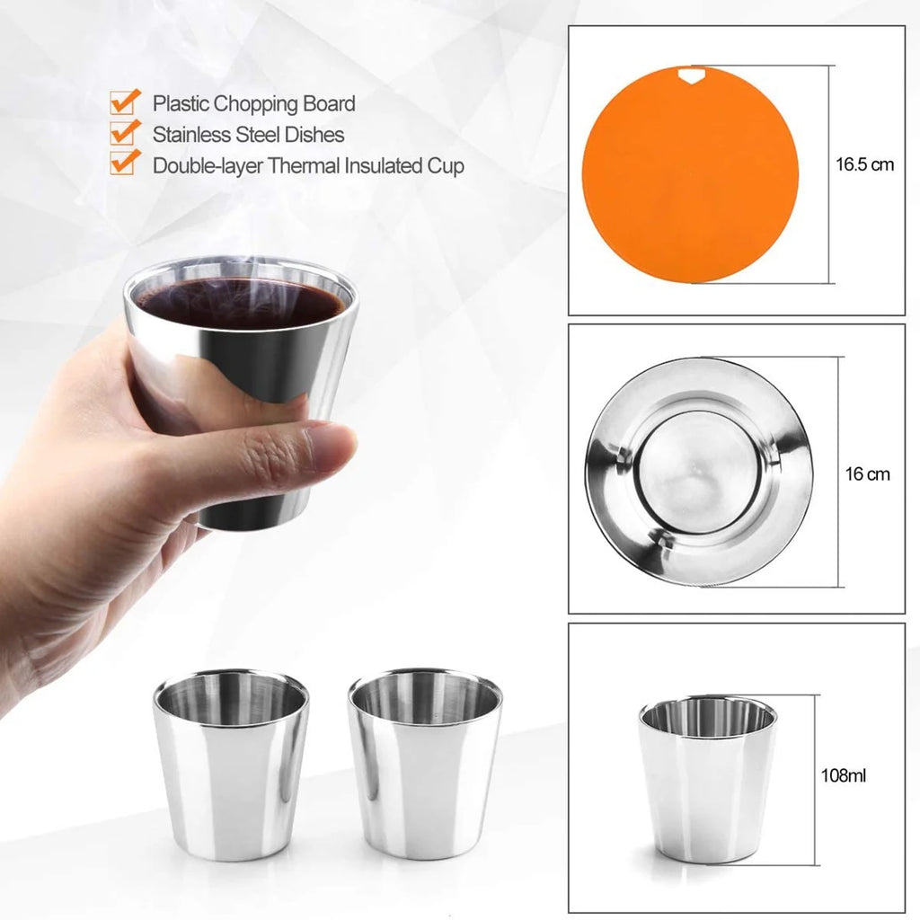 Camping Cookware Mess Kit Pot Pan Kettle Cooking Set Tableware with Spoon Fork Y588900