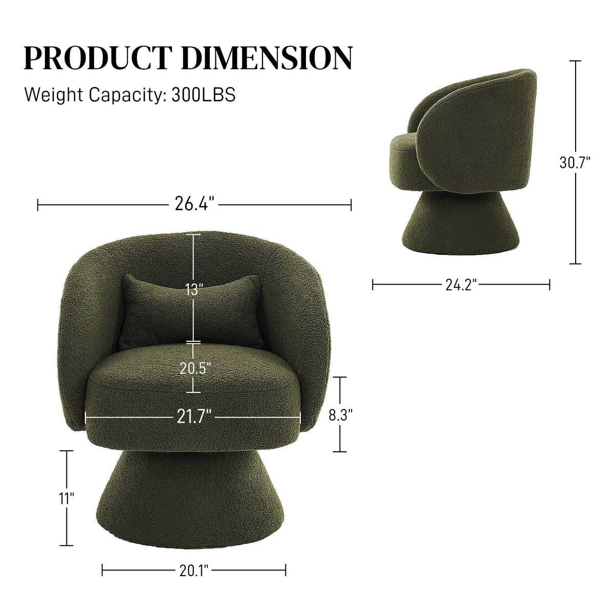Set of 2 Teddy Fabric Swivel Barrel Chairs with Pillow M363649