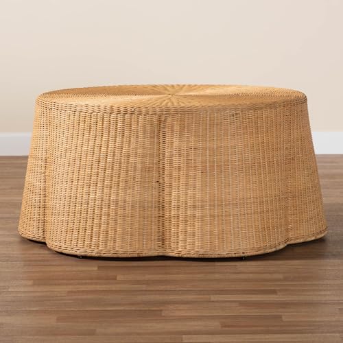 White Scalloped Rattan Coffee Table Z138846