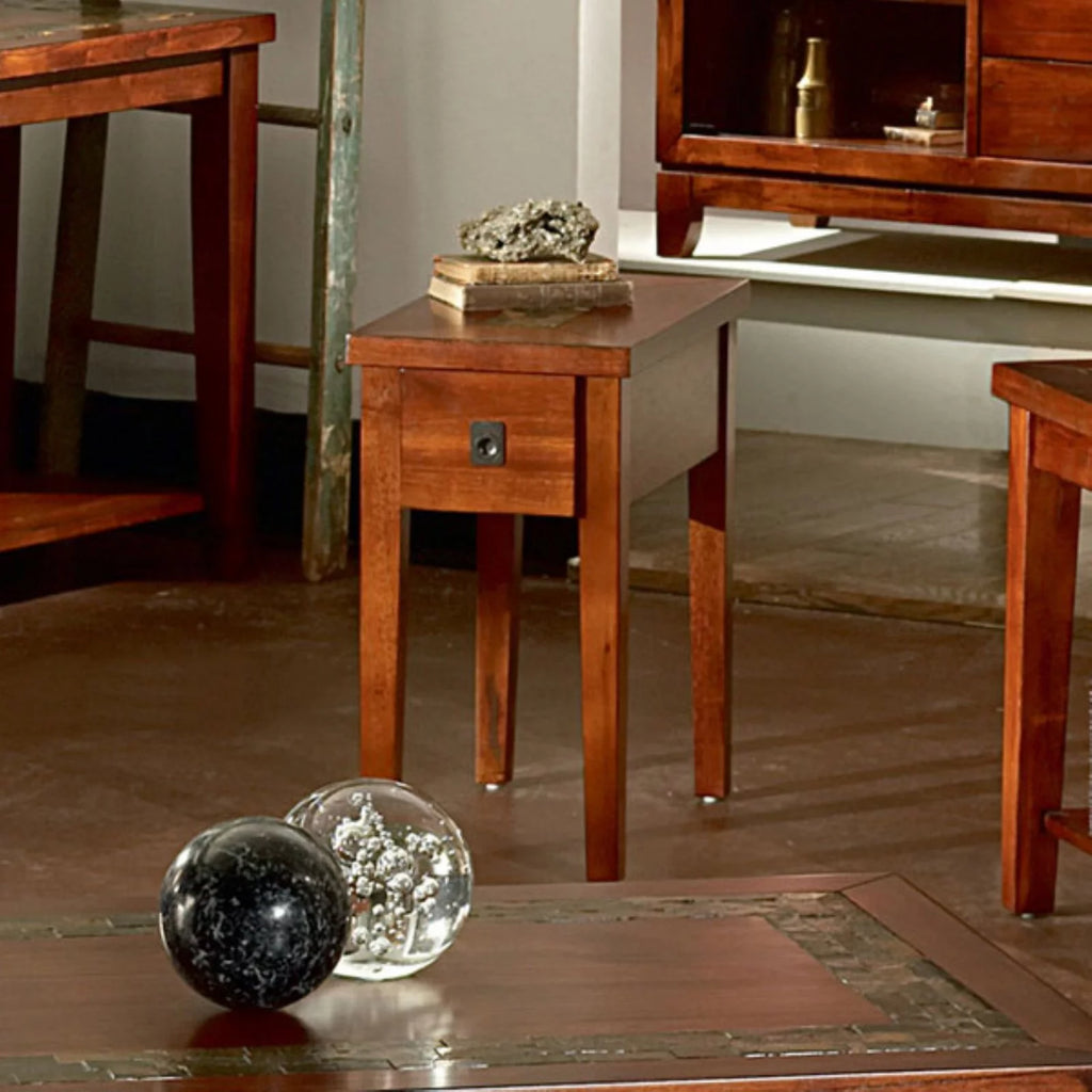 Brown Cherry Chairside End Table with Slate Inlay G42665