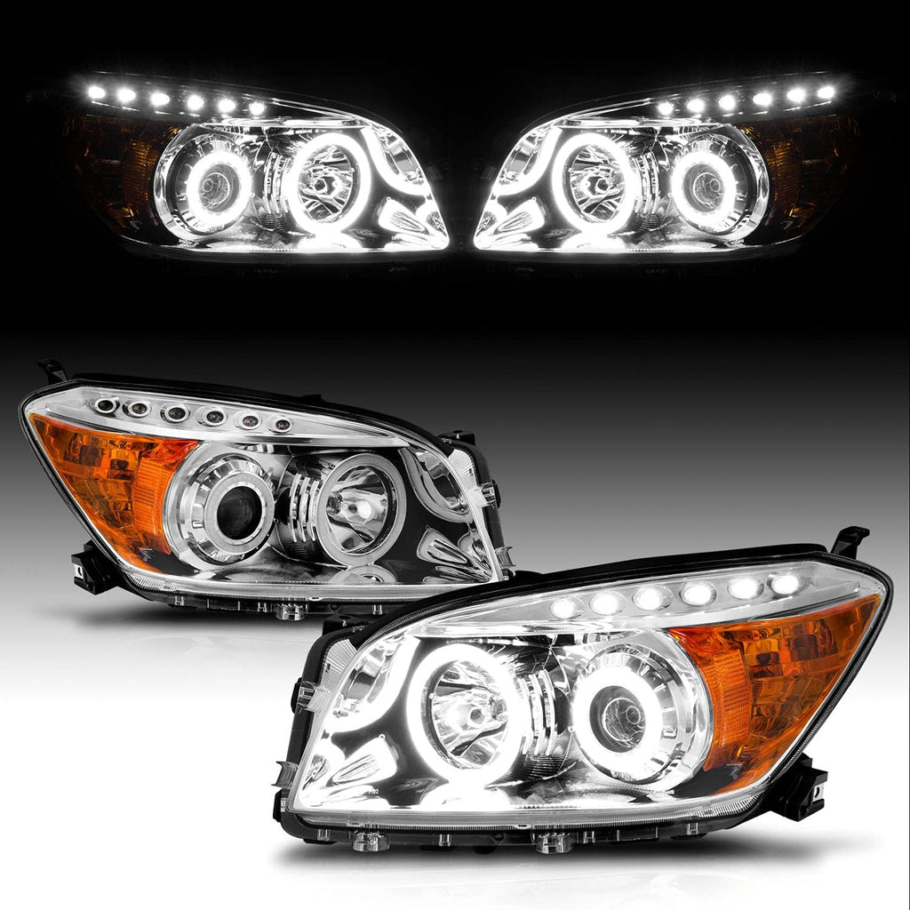 Chrome Dual LED Halo Projector Headlights Set for Toyota Rav4 E25625