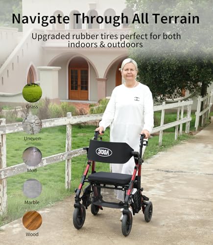 Lightweight Foldable Rollator Walker with Seat and Brakes S5814