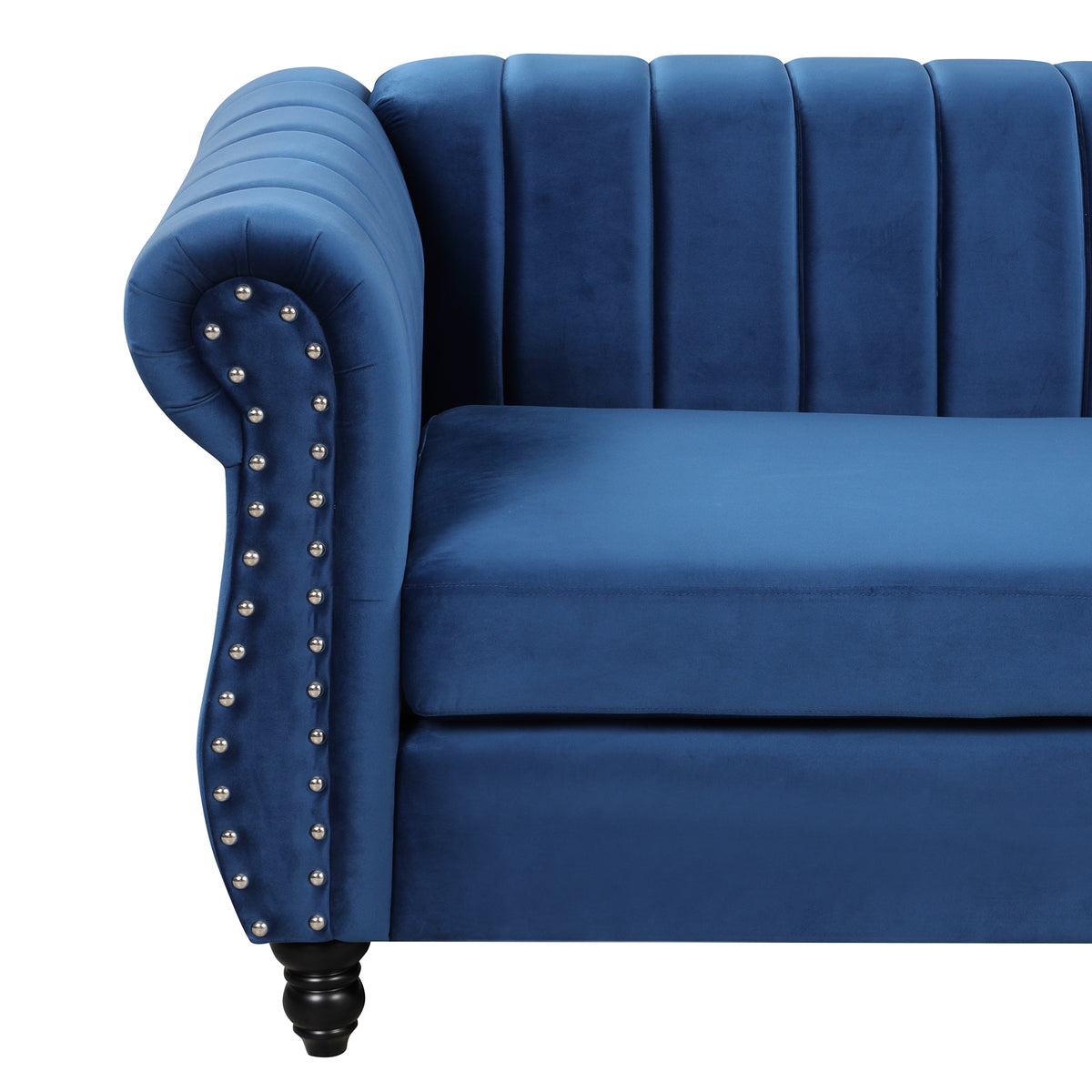 Blue Buttoned Tufted Sofa with Solid Wood Legs R70991