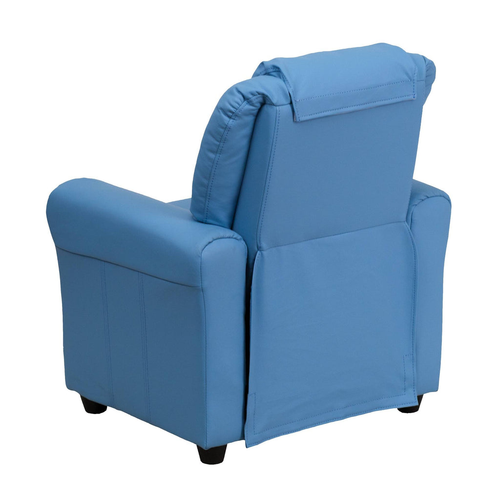 Light Blue Vinyl Kids Recliner with Cup Holder and Headrest R725806