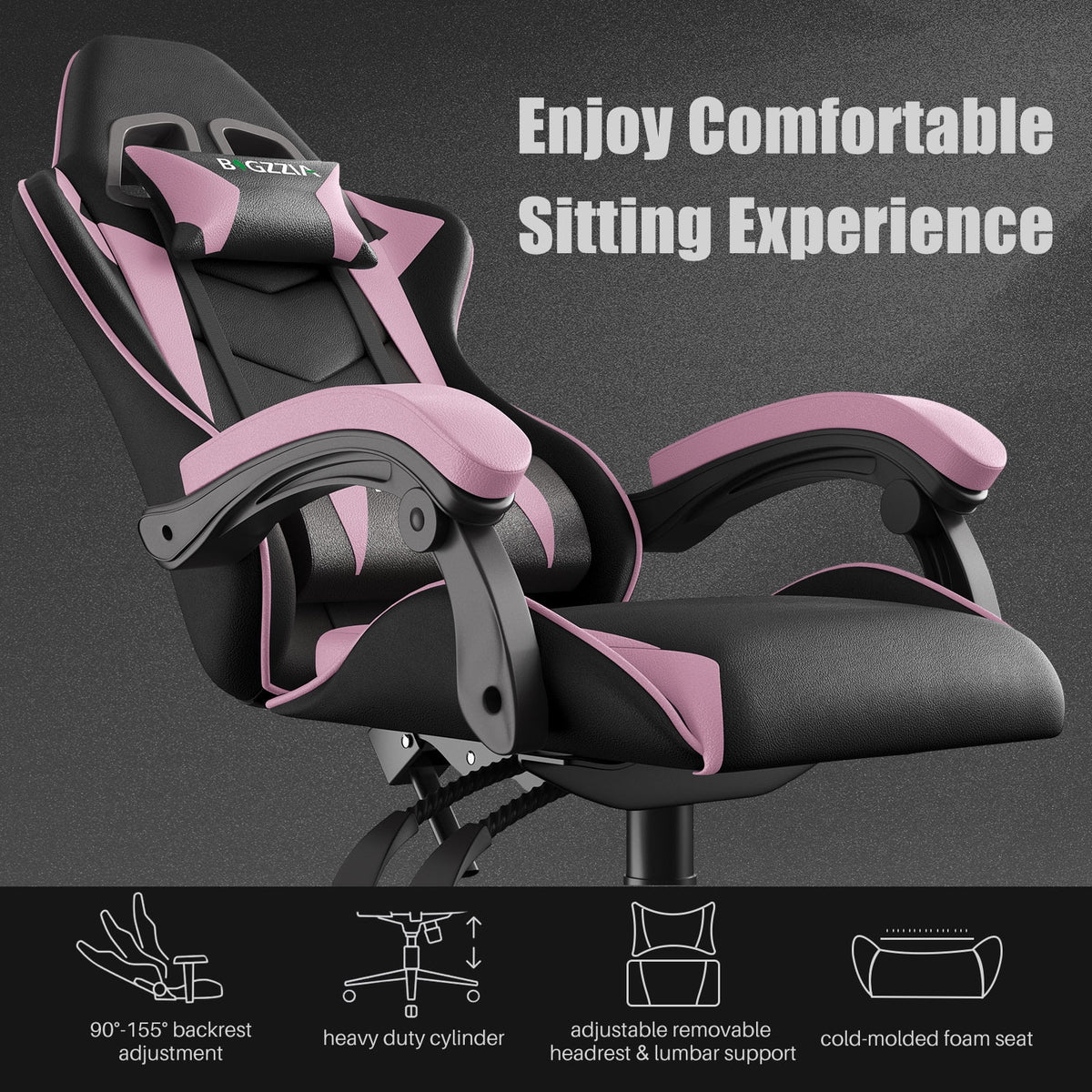 Purple Ergonomic Gaming Chair with Headrest & Lumbar Pillow L7330
