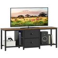 Rustic Brown and Black TV Stand with 2 Fabric Drawer F631655