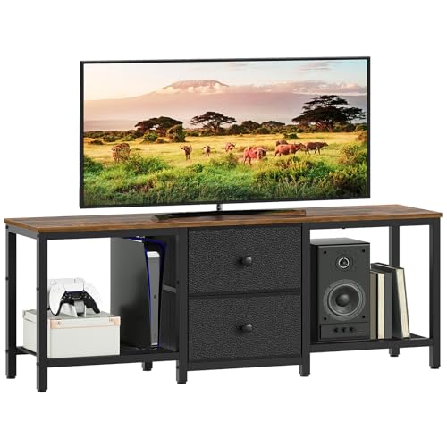 Rustic Brown and Black TV Stand with 2 Fabric Drawer F631655