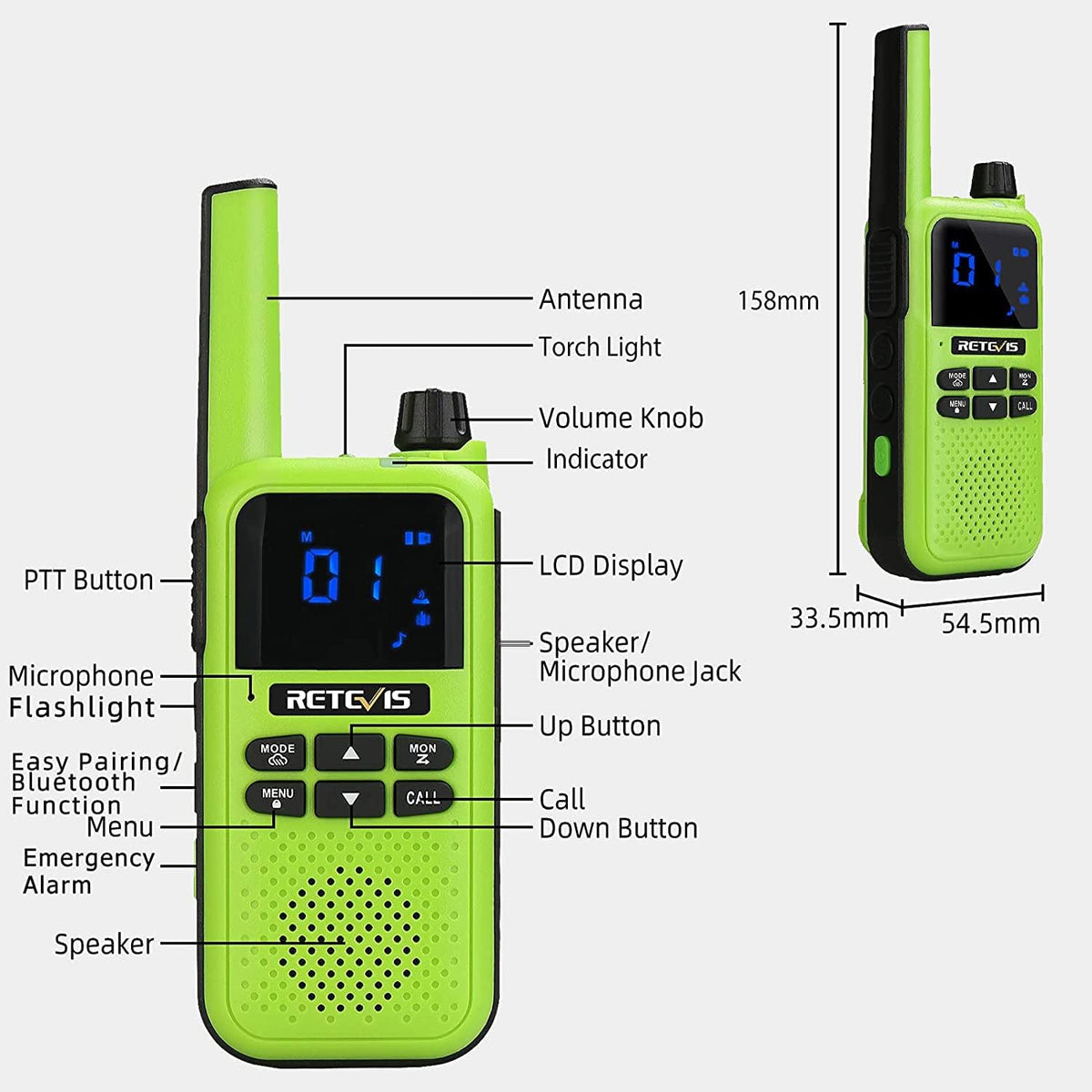Green Bluetooth Walkie Talkies, 3Pcs D841804