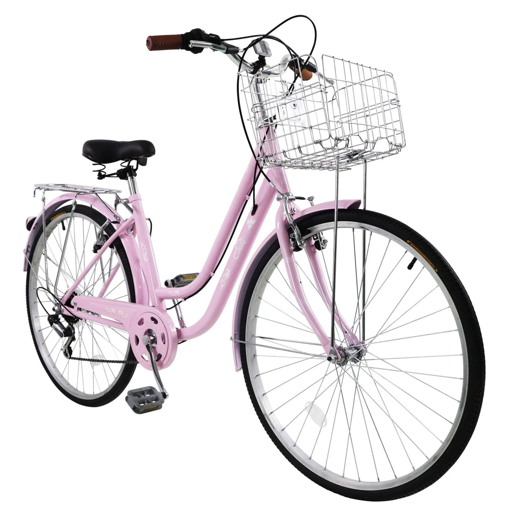26 inch Commuter Bicycle with 7-speed, Baskets, Pink Y846