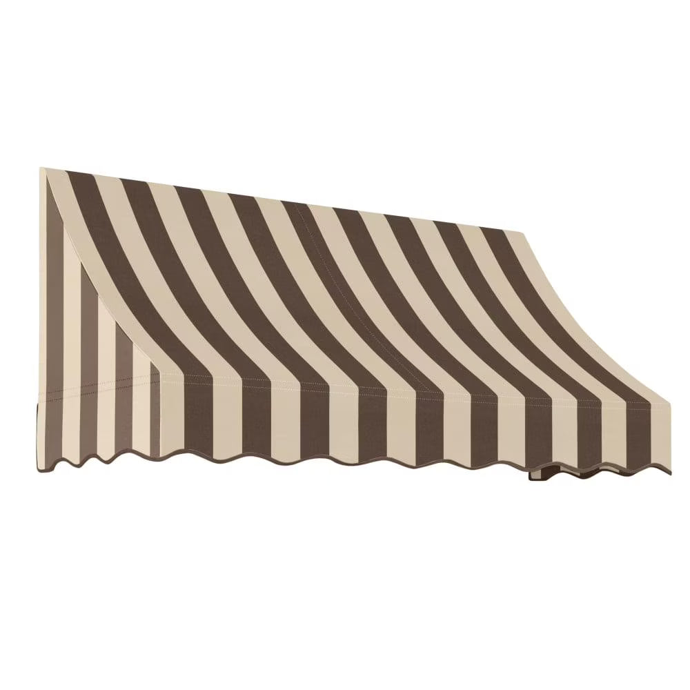 10.375 ft Acrylic Fabric Fixed Awning, Brown/Tan Stripe D33923