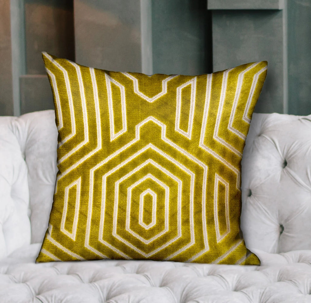 Goldenrod Velvet Geometric Throw Pillow Y826