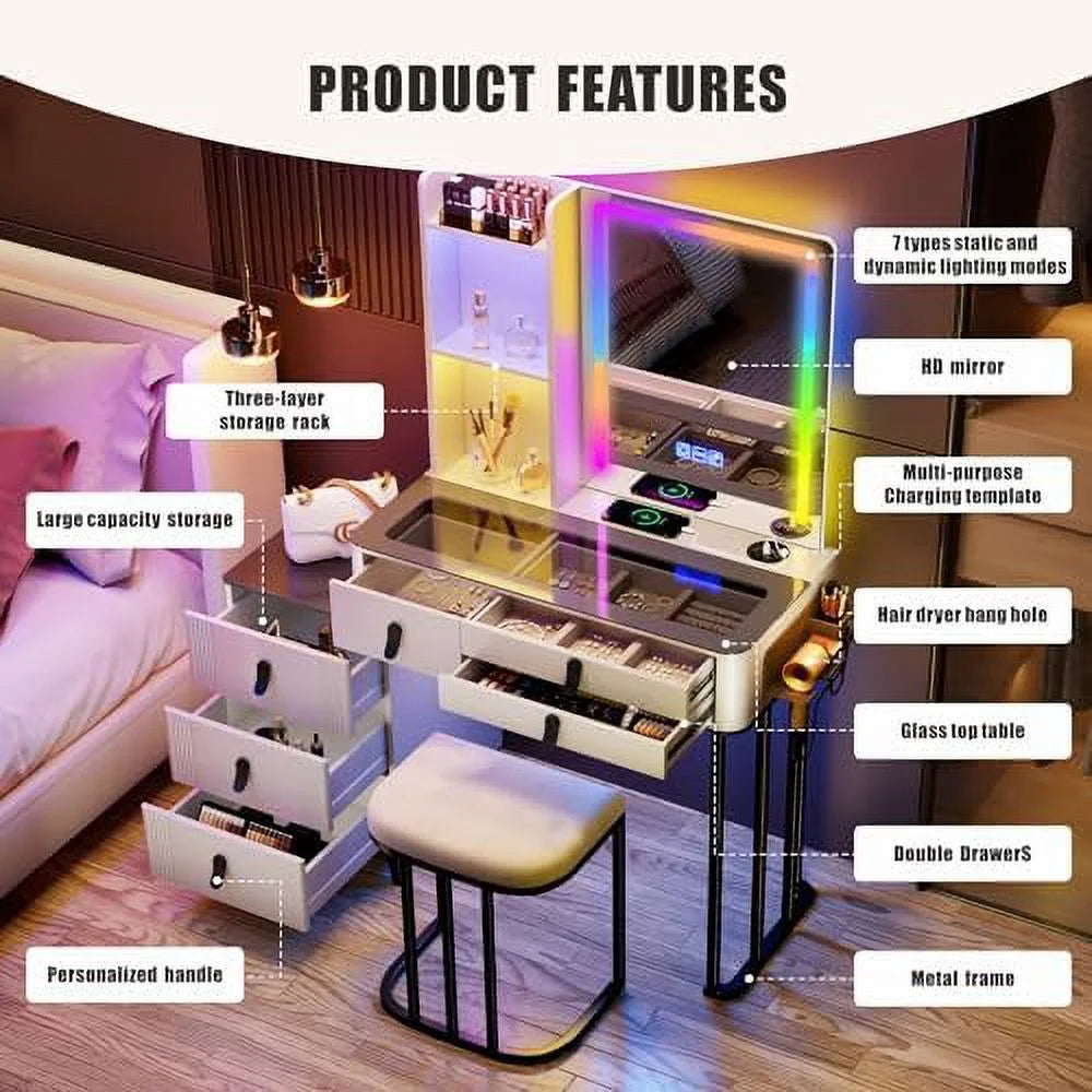Grey Makeup Vanity Desk with Mirror and Lights D18775