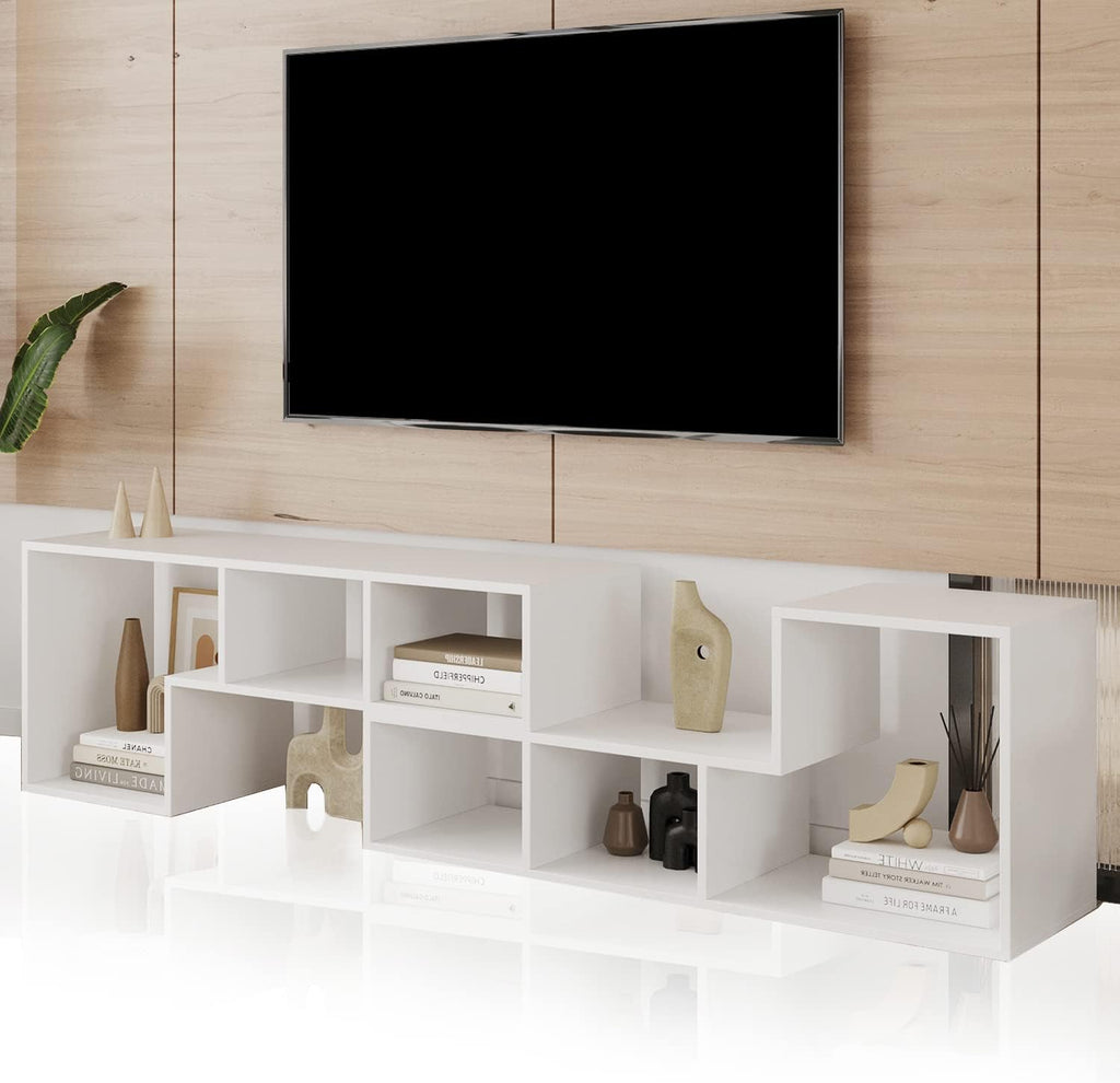 White Double L-Shaped TV Console Stand L14296