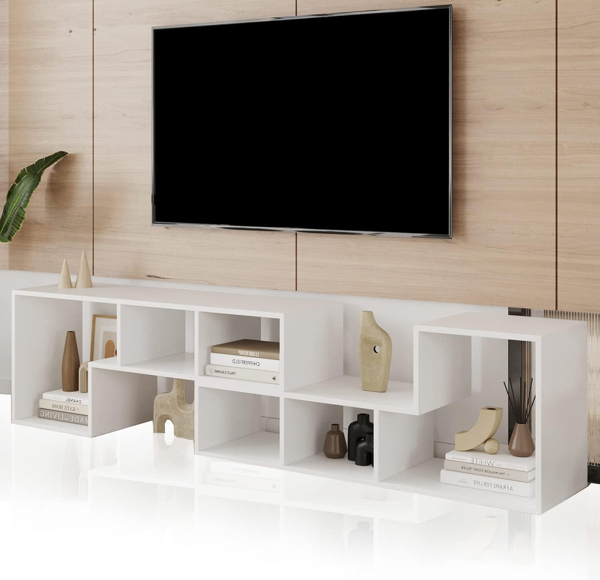 White Double L-Shaped TV Console Stand L14296