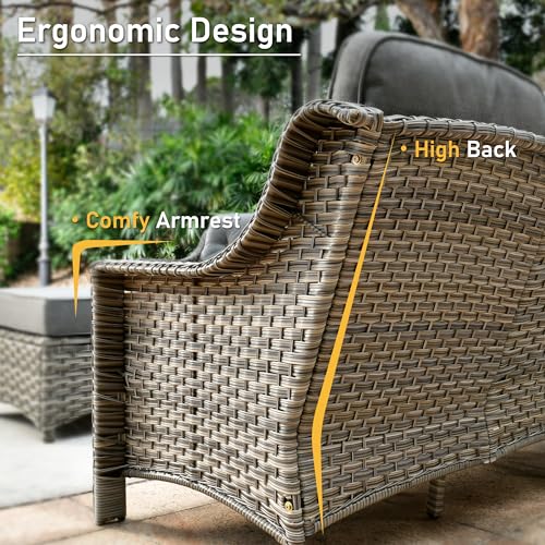 6 Piece Outdoor Wicker Patio Furniture Set with Fire Pit Table (Red) O8894