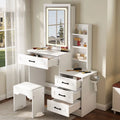 White Vanity Desk with Sliding Mirror and 4 Drawers Q318950