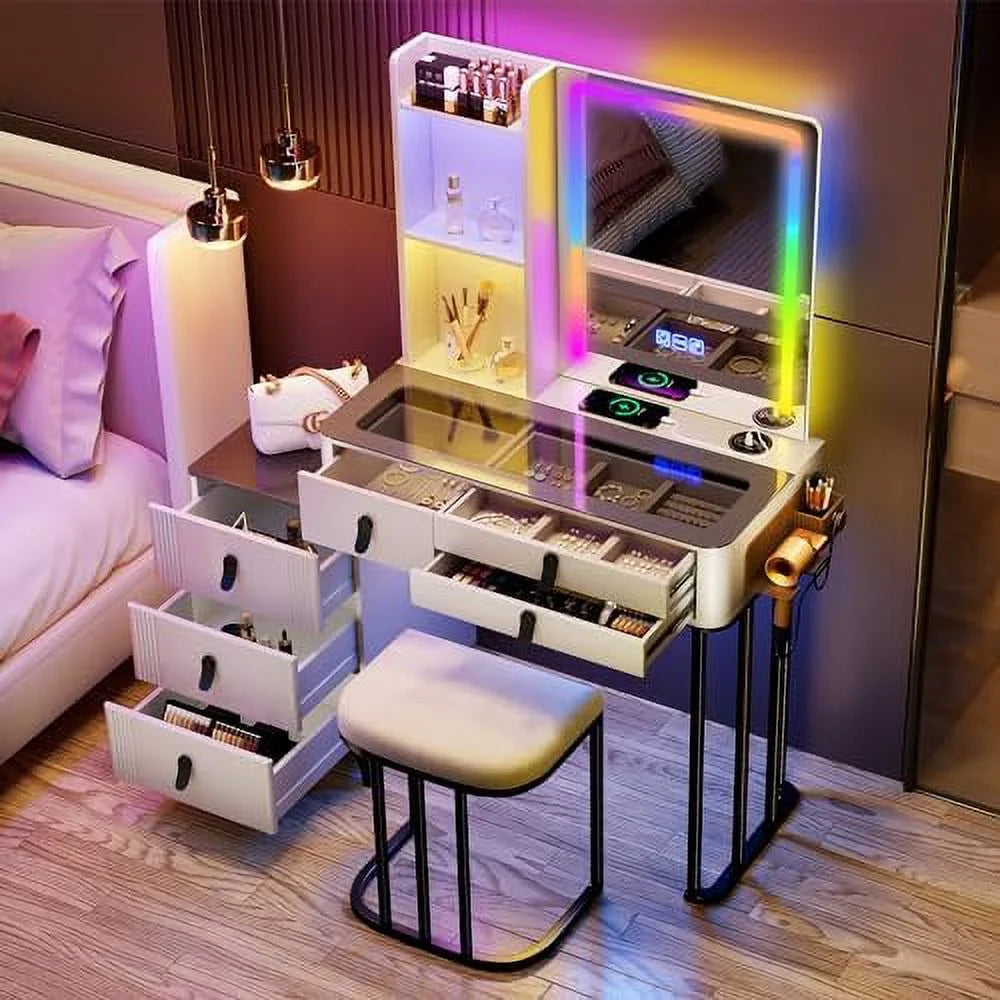 Grey Makeup Vanity Desk with Mirror and Lights D18775