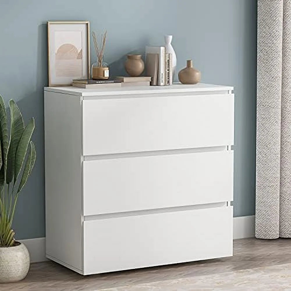 Modern 3-Drawer Wooden Dresser Chest Tower White I400129
