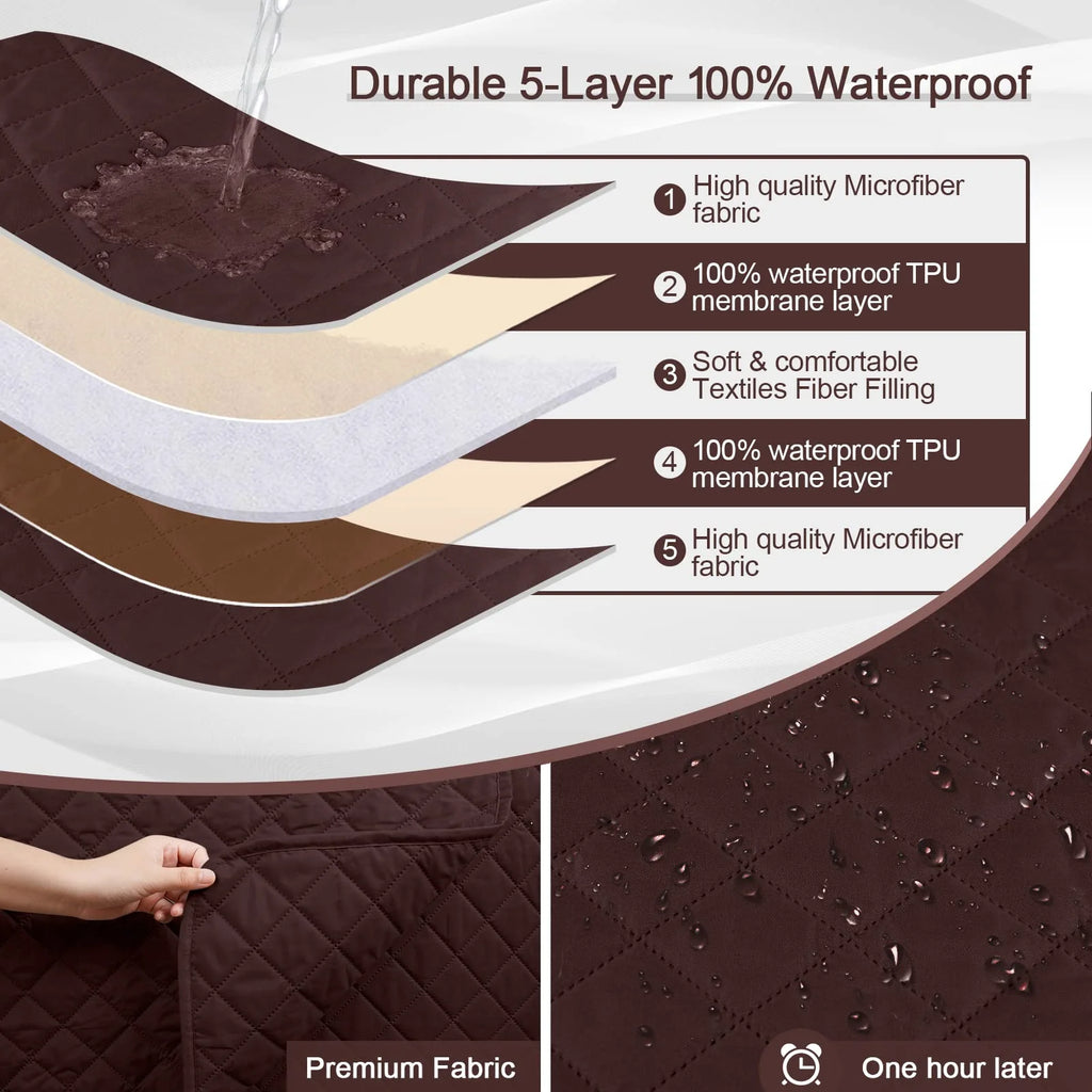 Large/Chocolate Waterproof L Shaped Sofa Covers 3pcs W70842