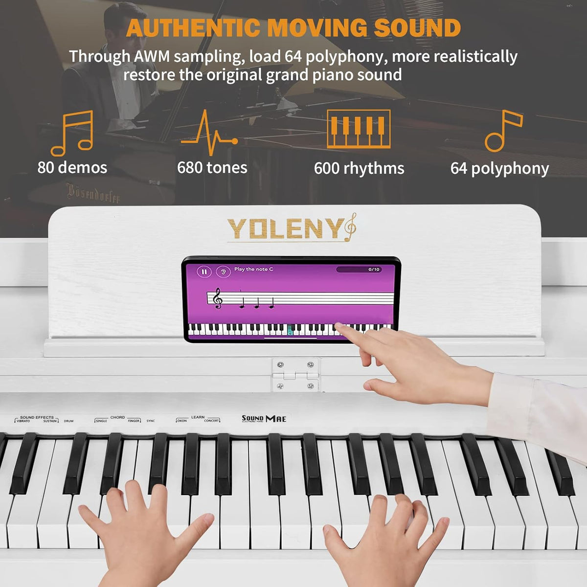 White 88 Key Weighted Digital Piano with Wooden Furniture Stand A6786