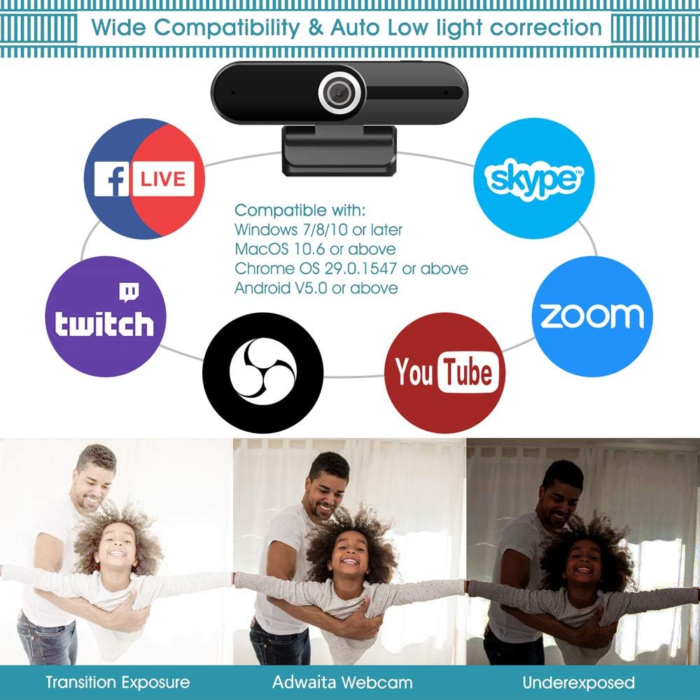 4K Webcam with Microphone 8MP USB 1080P Privacy Cover Mini Tripod Pack of 2 X182